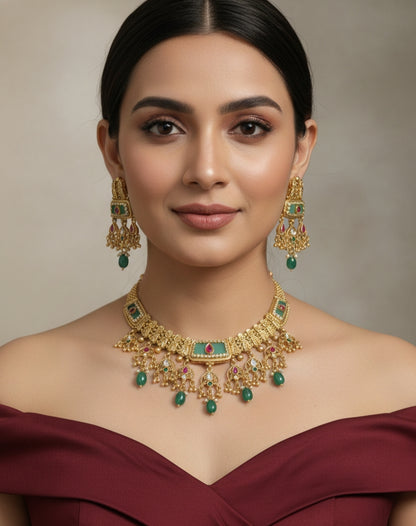 Gold Polki Necklace Jewellery Mintin Sets