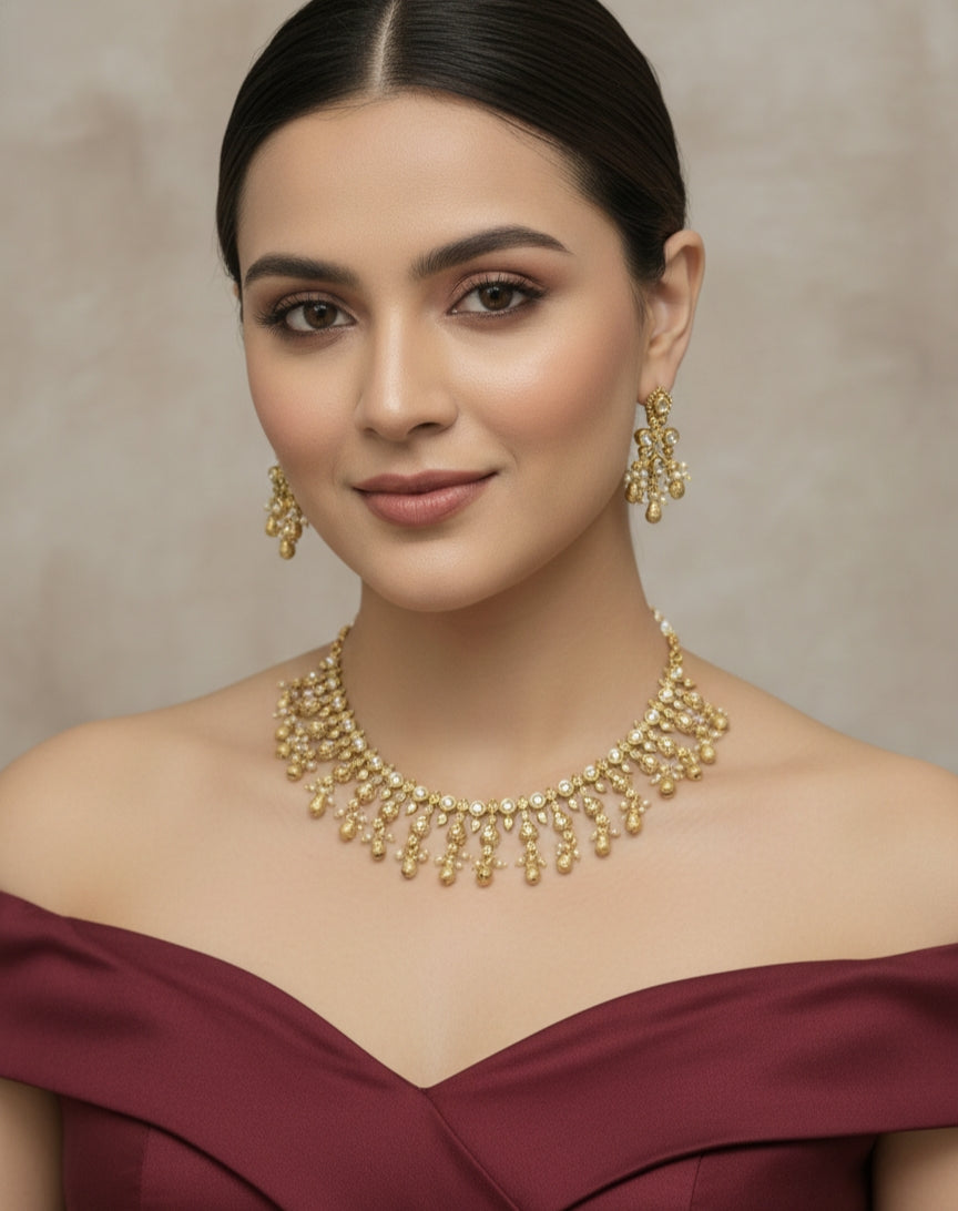 Gold Polki Necklace Jewellery Mintin Sets