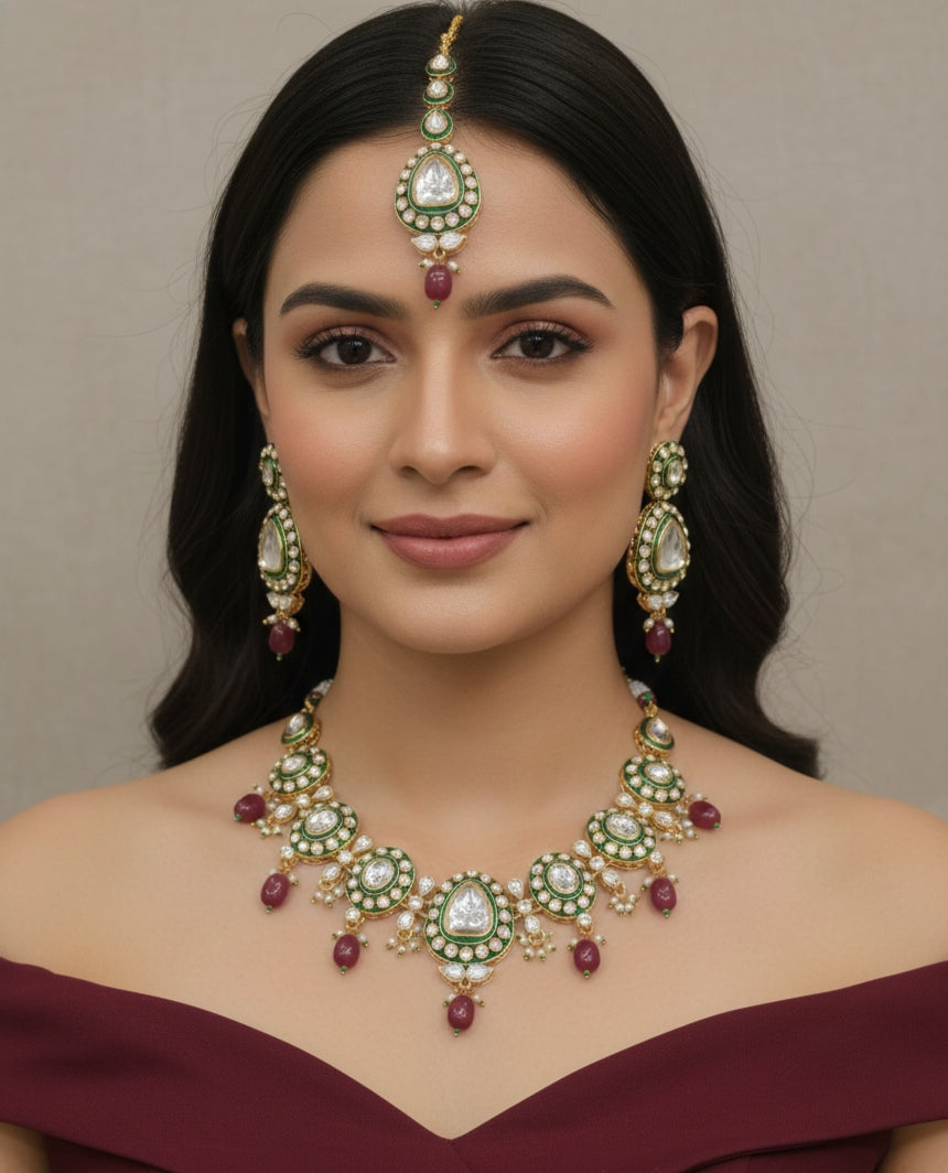 Gold Ruby Kundan Necklace Jewellery Dimpy Set