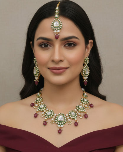 Gold Ruby Kundan Necklace Jewellery Dimpy Set