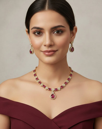 Antique Ruby American Diamond Ad Necklace Jasika Sets