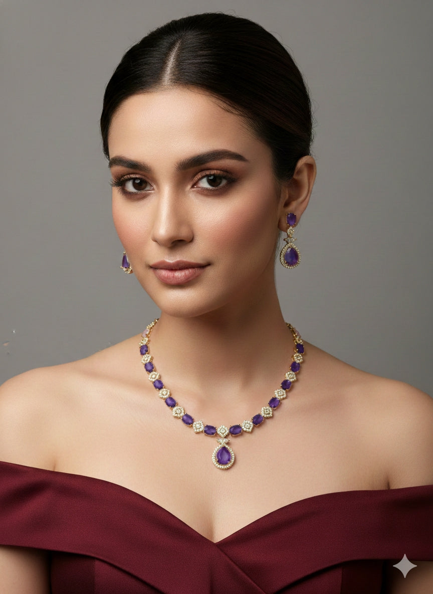 Antique Purple American Diamond Ad Necklace Jasika Sets