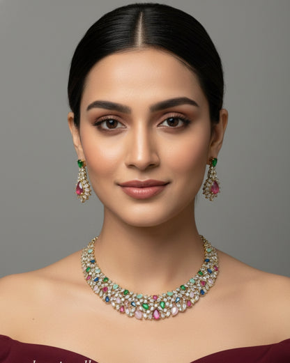 Antique Multi Color American Diamond Ad Necklace Heroin Sets