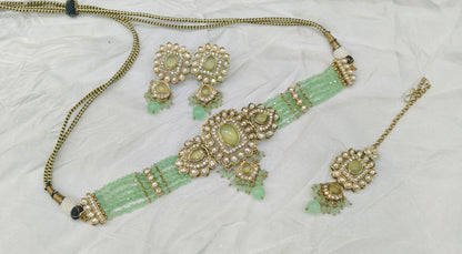 Pista Moissanite Kundan Choker Jewellery Gini Set