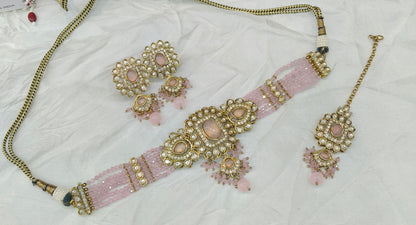 Pink Moissanite Kundan Choker Jewellery Gini Set