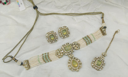 Pista Moissanite Kundan Choker Jewellery Gini Set