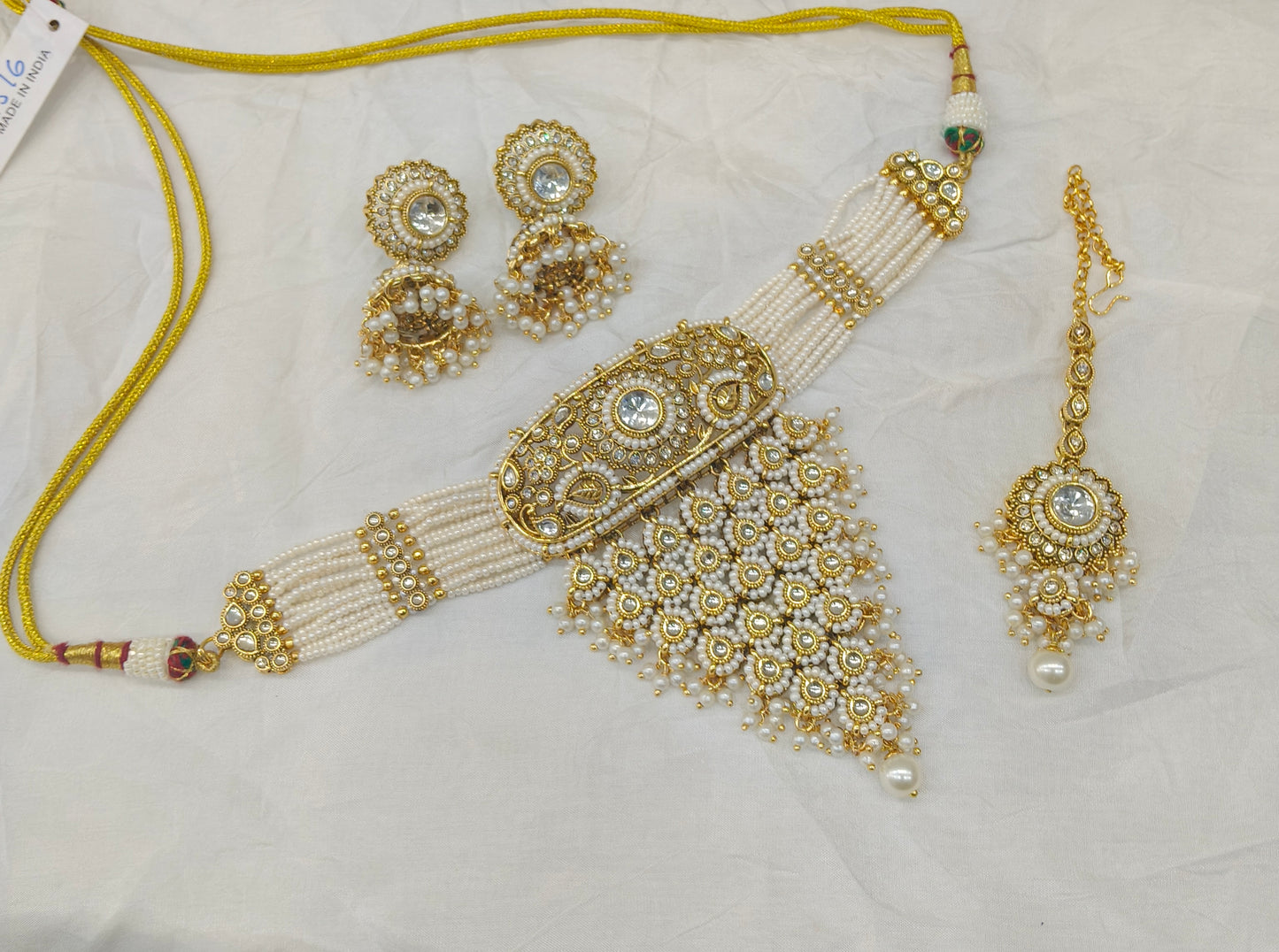 Gold White Kundan waterfall Choker Jewellery Lohit Set