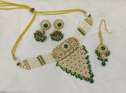 Green Kundan waterfall Choker Jewellery Lohit Set