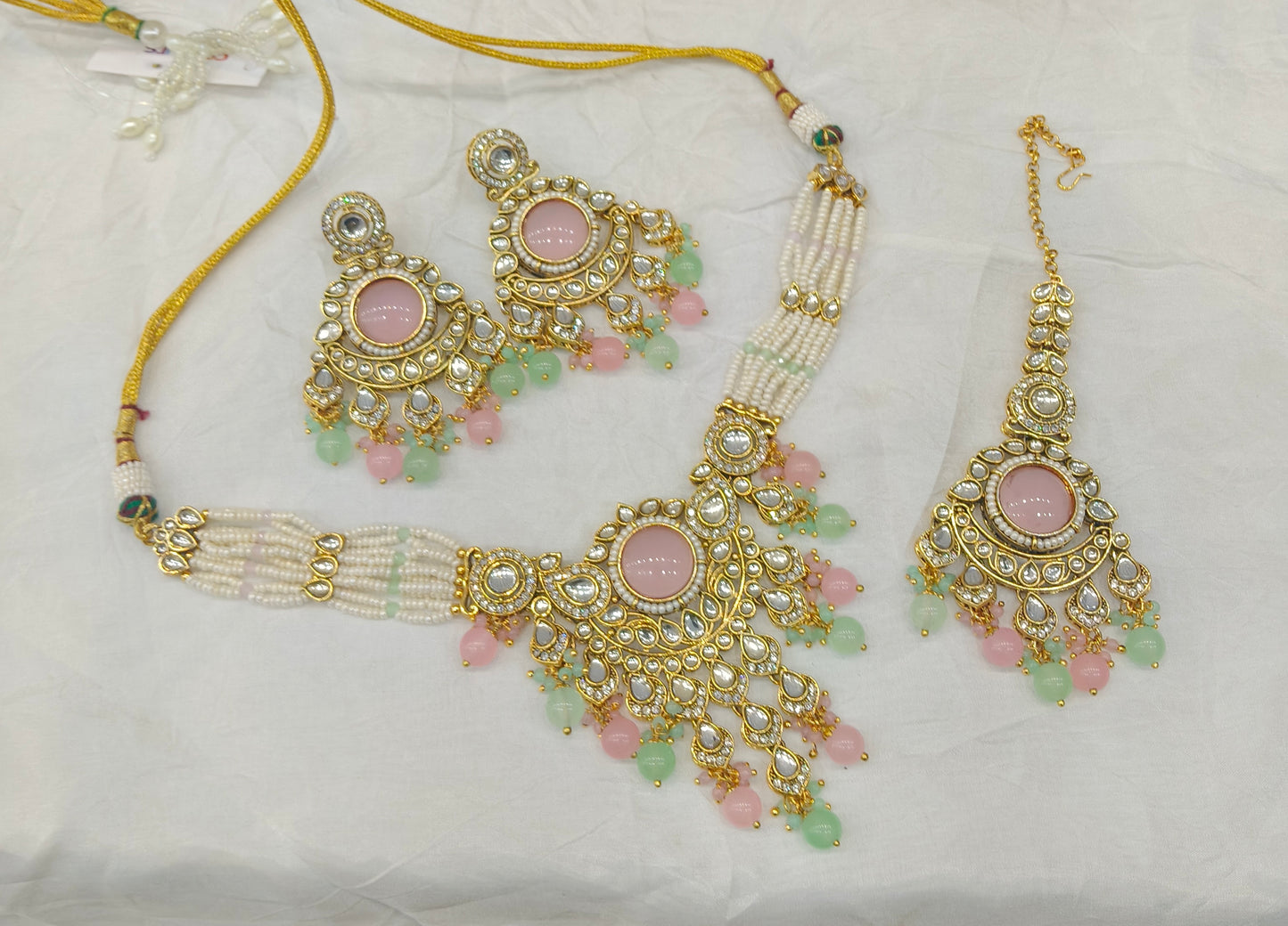 Gold Mint Pink Kundan Nacklace Ekta sets