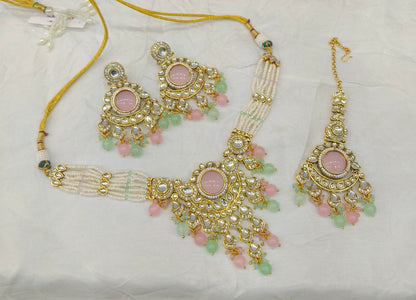 Gold Mint Pink Kundan Nacklace Ekta sets