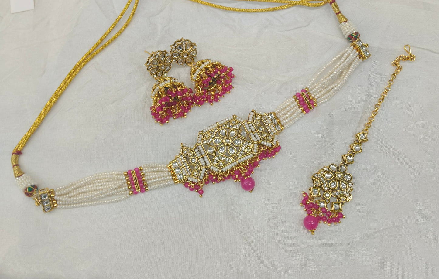Gold Dark Pink Kundan Choker Jewellery Jai Set
