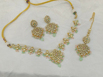 Gold Mint Pink Kundan Nacklace Hema sets
