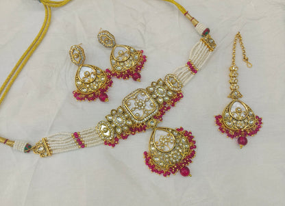 Gold Majenta Kundan Choker Jewellery Aanya Sets