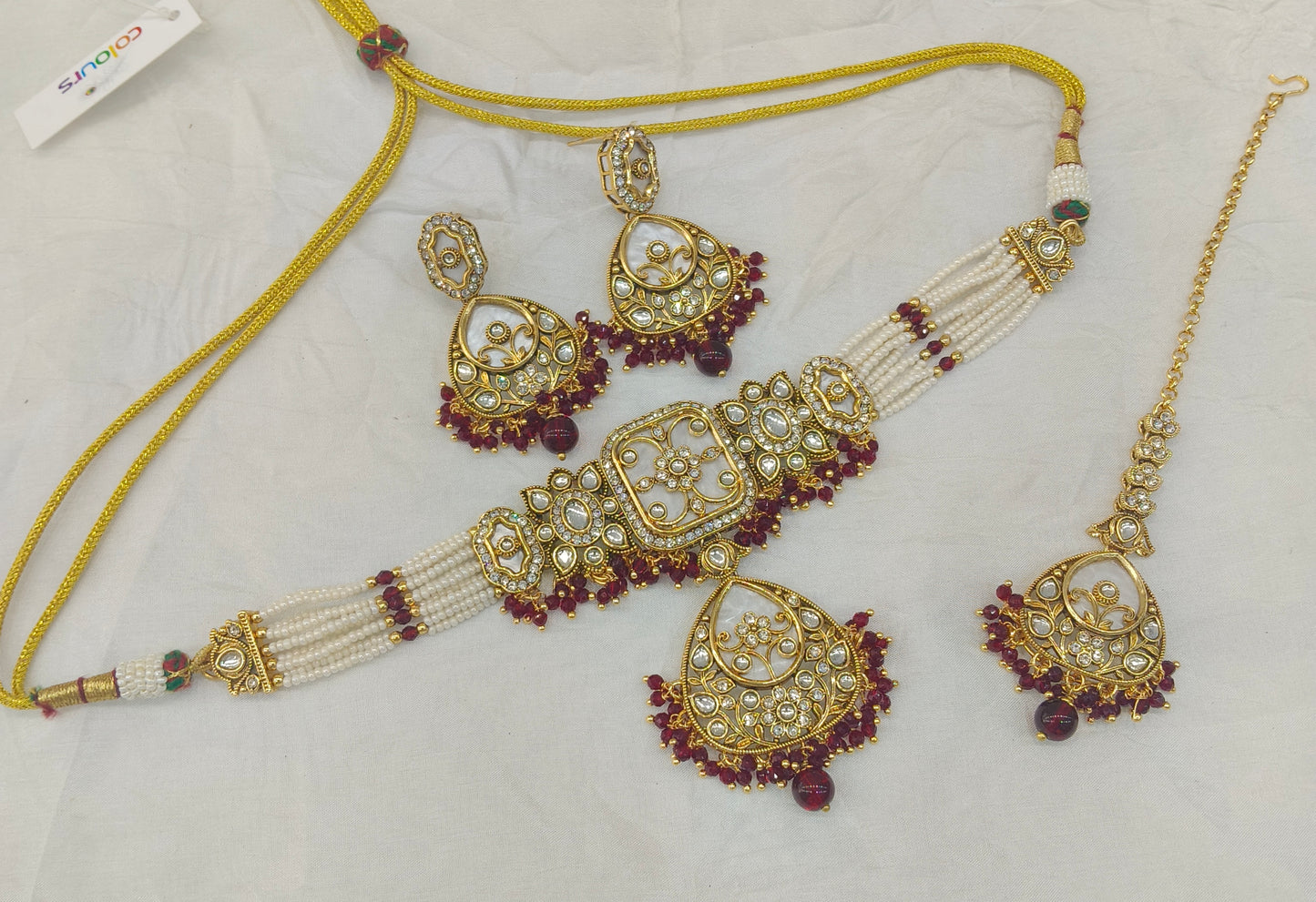 Gold Maroon Kundan Choker Jewellery Aanya Sets