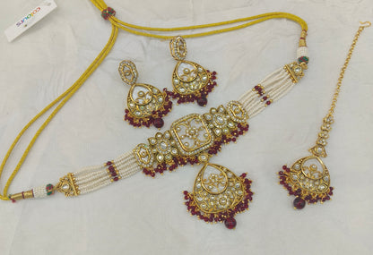 Gold Maroon Kundan Choker Jewellery Aanya Sets