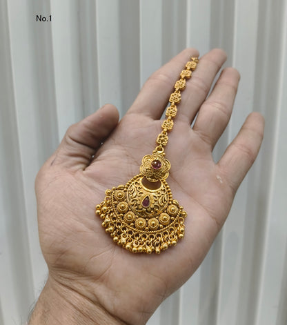 Gold polki Antique Gold Tikka Jewellery Headpiece Set