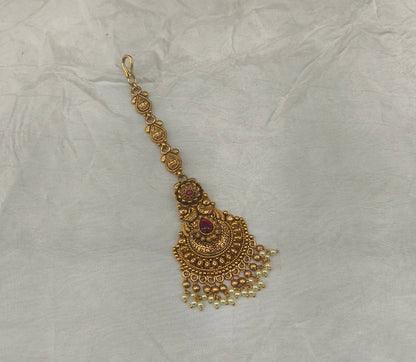 Gold polki Antique Gold Tikka Jewellery Headpiece Set