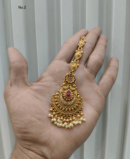Gold polki Antique Gold Tikka Jewellery Headpiece Set