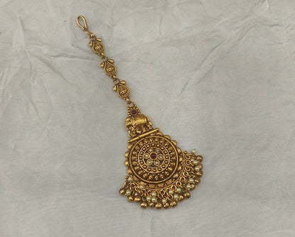 Gold polki Antique Gold Tikka Jewellery Headpiece Set