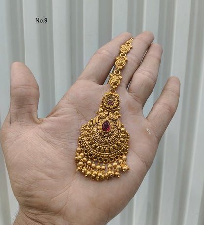 Gold polki Antique Gold Tikka Jewellery Headpiece Set