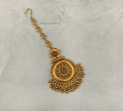 Gold polki Antique Gold Tikka Jewellery Headpiece Set