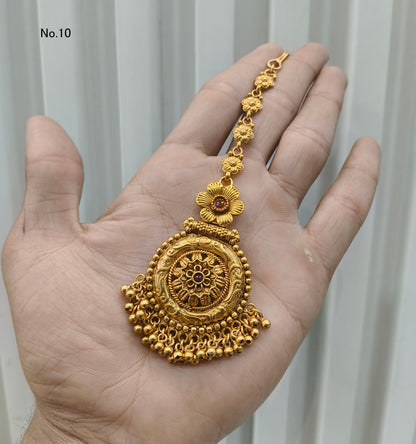 Gold polki Antique Gold Tikka Jewellery Headpiece Set