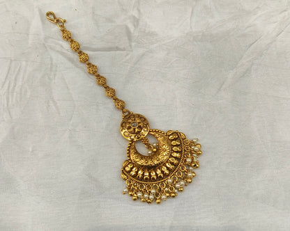 Gold polki Antique Gold Tikka Jewellery Headpiece Set
