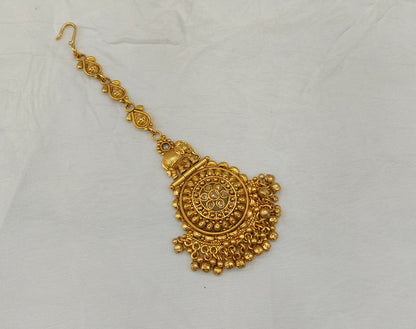 Gold polki Antique Gold Tikka Jewellery Headpiece Set