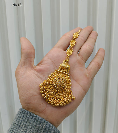 Gold polki Antique Gold Tikka Jewellery Headpiece Set