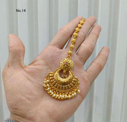 Gold polki Antique Gold Tikka Jewellery Headpiece Set