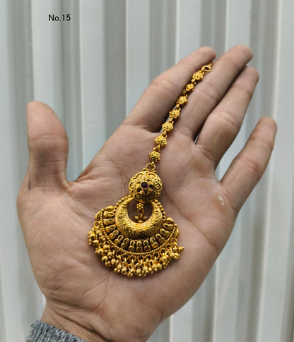Gold polki Antique Gold Tikka Jewellery Headpiece Set