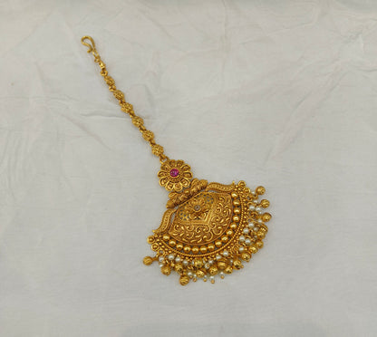 Gold polki Antique Gold Tikka Jewellery Headpiece Set