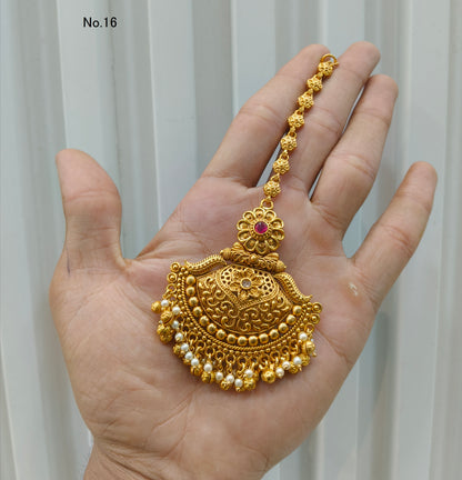 Gold polki Antique Gold Tikka Jewellery Headpiece Set