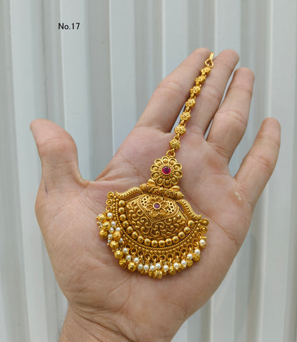 Gold polki Antique Gold Tikka Jewellery Headpiece Set