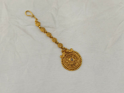 Gold polki Antique Gold Tikka Jewellery Headpiece Set