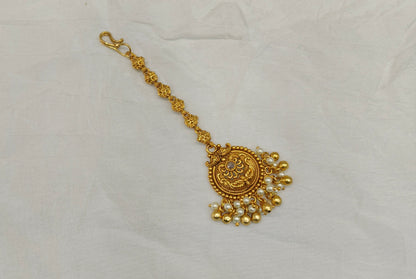 Gold polki Antique Gold Tikka Jewellery Headpiece Set