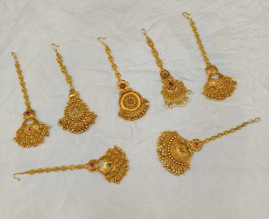 Gold polki Antique Gold Tikka Jewellery Headpiece Set