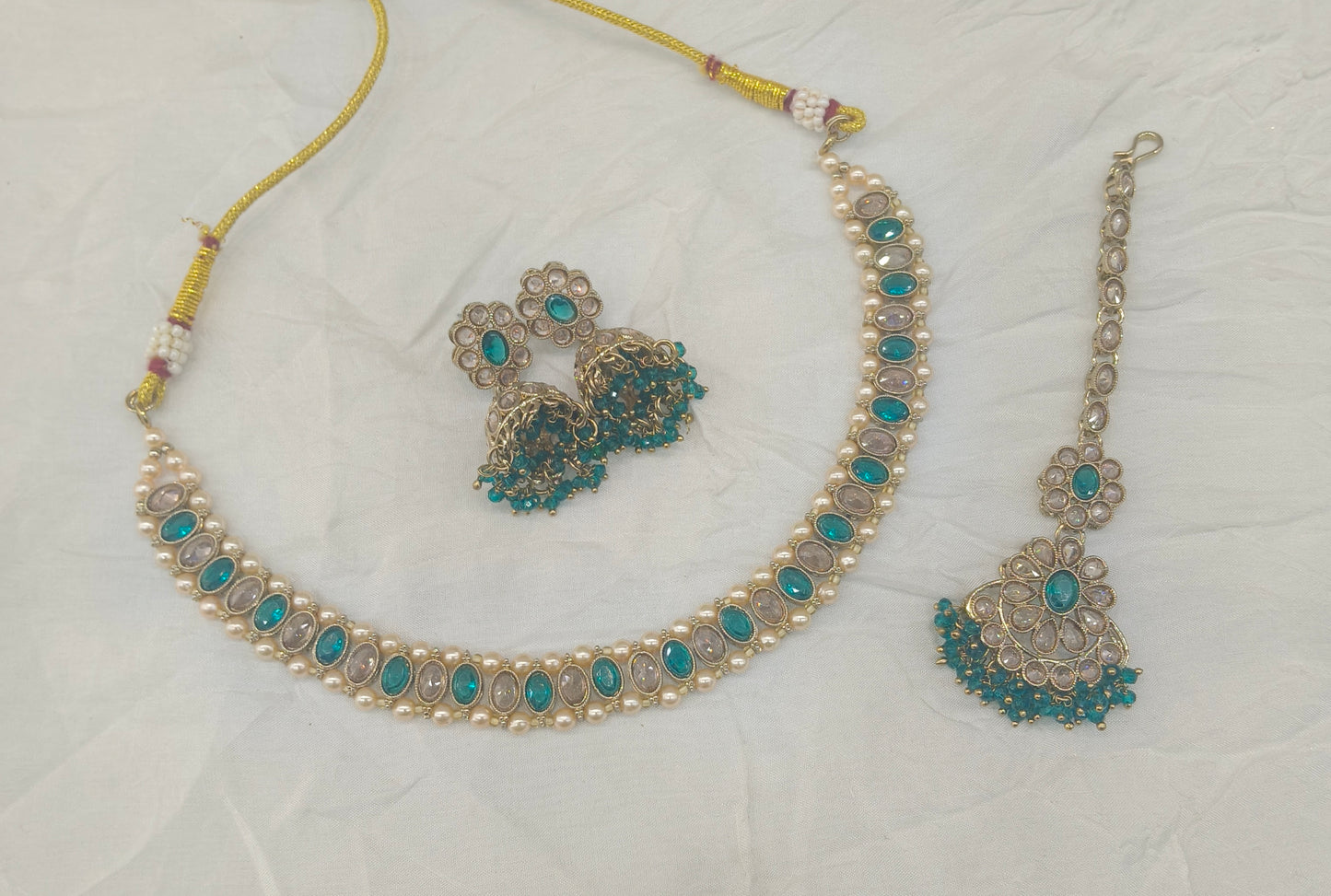 Antique Gold Rama Green Necklace Jewellery Jagjeet Bollywood sets