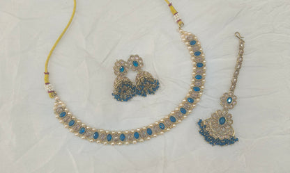 Antique Gold Blue Necklace Jewellery Jagjeet Bollywood sets