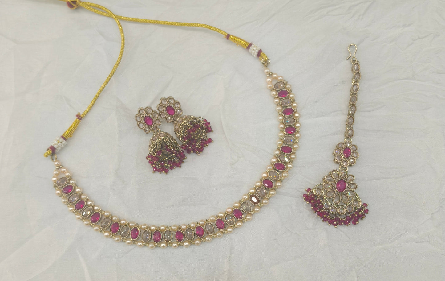 Antique Gold Majenta Necklace Jewellery Jagjeet Bollywood sets