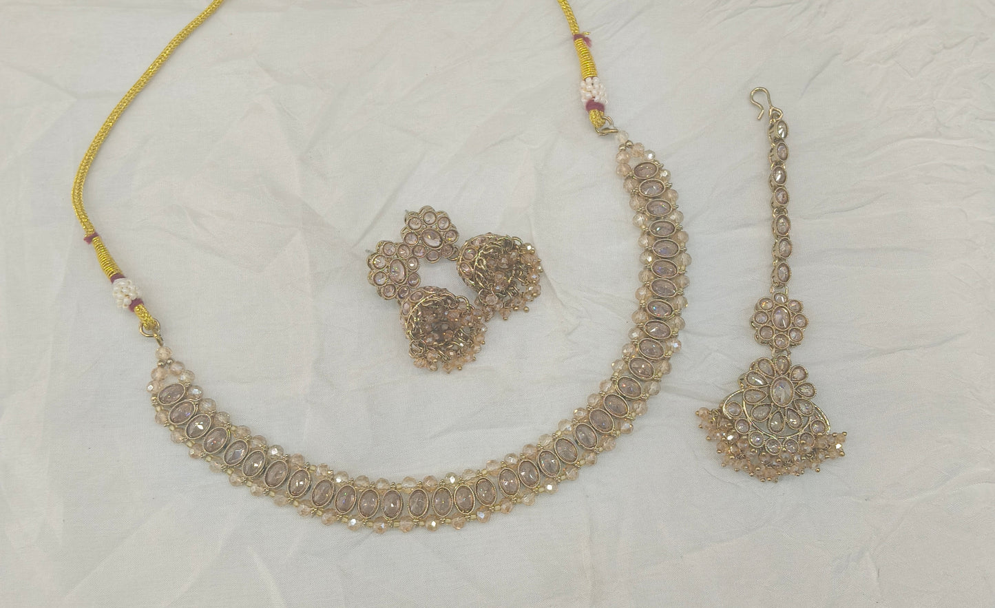 Antique Gold Crystal Necklace Jewellery Jagjeet Bollywood sets