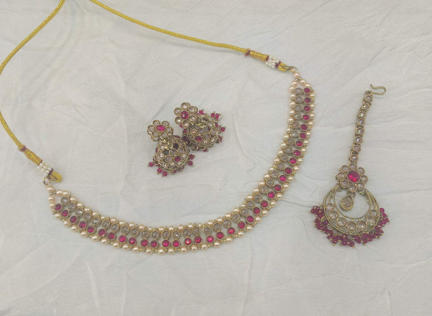 Antique Gold Majenta Necklace Jewellery Jagjeet Bollywood sets