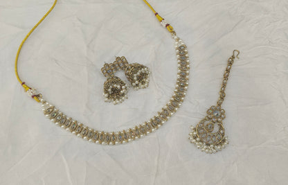 Antique Gold White Necklace Jewellery Jagjeet Bollywood sets