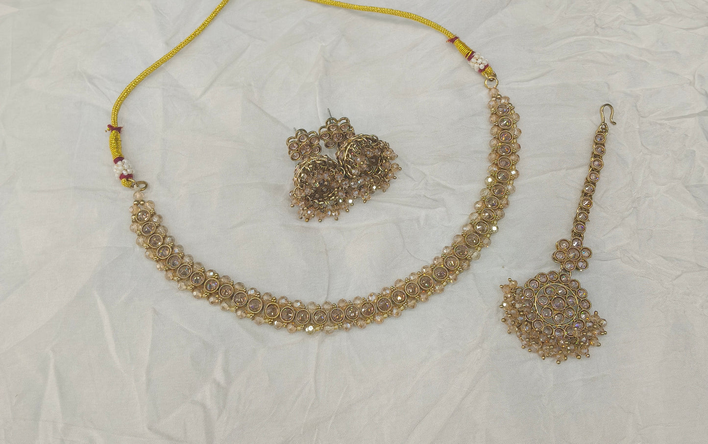 Antique Gold Crystal Necklace Jewellery Jagjeet Bollywood sets