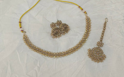 Antique Gold Crystal Necklace Jewellery Jagjeet Bollywood sets