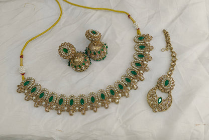 Antique Gold Green Necklace Jewellery Risha Bollywood sets