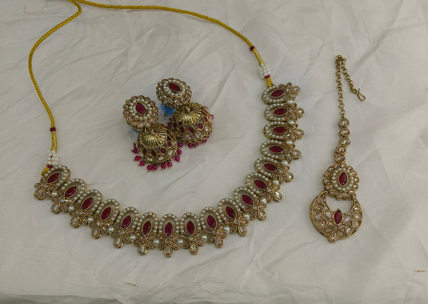 Antique Gold Maroon Necklace Jewellery Risha Bollywood sets