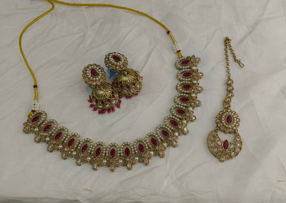 Antique Gold Maroon Necklace Jewellery Risha Bollywood sets
