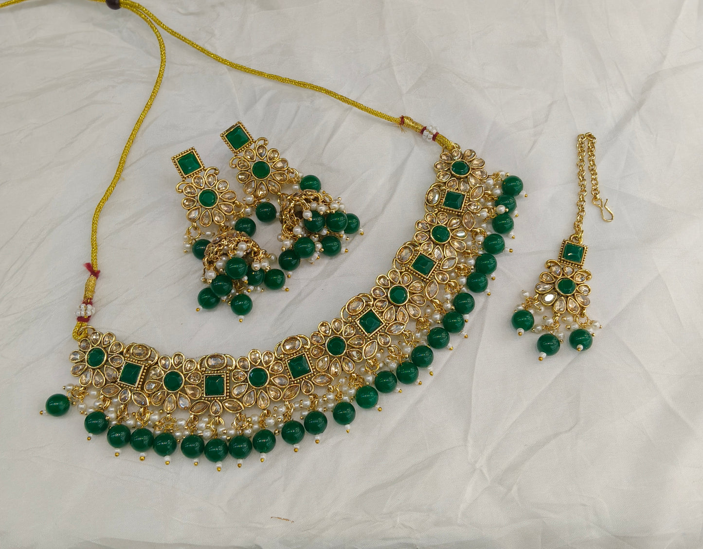 Antique Gold Green Necklace Jewellery Kitty Bollywood  sets