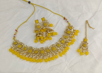 Antique Gold Yellow Necklace Jewellery Kitty Bollywood sets